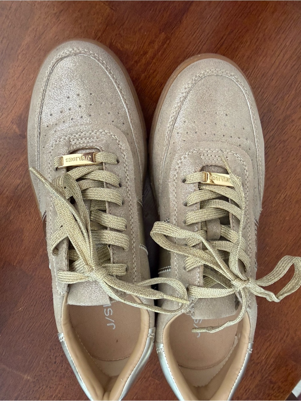 J Slides Gold Suede Lace-Up Athletic Sneakers